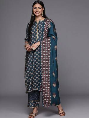 women ethnic motifs printed regular kurta with trousers & with dupatta 1