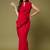 Red women embellished sequinned poly georgette designer saree
