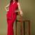Red women embellished sequinned poly georgette designer saree
