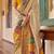 Cream bandhani embroidered silk blend designer saree