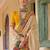 Cream bandhani embroidered silk blend designer saree
