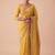 Yellow woven design beads and stones silk blend banarasi saree