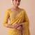 Yellow woven design beads and stones silk blend banarasi saree