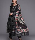 women ethnic motifs printed regular kurta with trousers & with dupatta