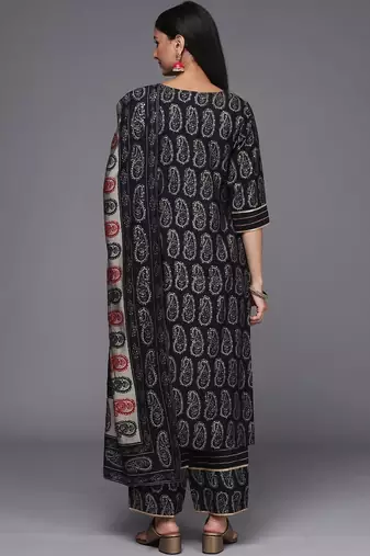 women ethnic motifs printed regular kurta with trousers & with dupatta