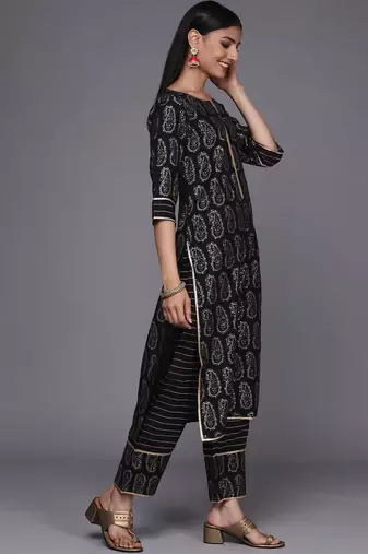 women ethnic motifs printed regular kurta with trousers & with dupatta