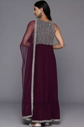 women ethnic motifs embroidered empire thread work kurta with trousers & with dupatta