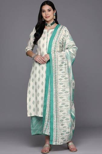 women ethnic motifs printed regular kurta with palazzos & with dupatta
