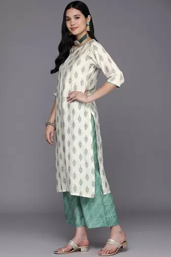 women ethnic motifs printed regular kurta with palazzos & with dupatta
