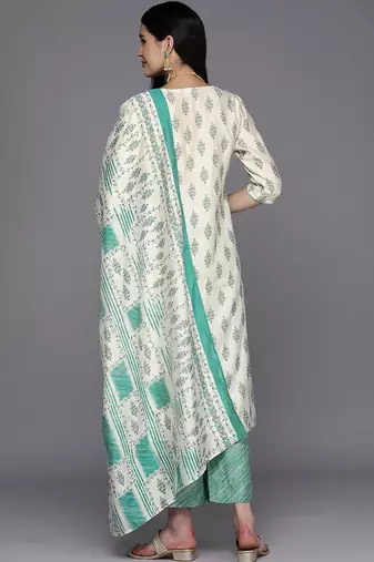 women ethnic motifs printed regular kurta with palazzos & with dupatta