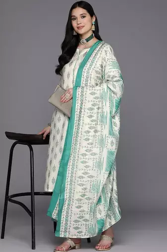 women ethnic motifs printed regular kurta with palazzos & with dupatta