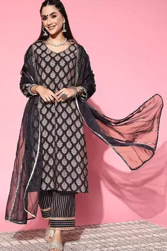 women ethnic motifs regular kurta with trousers & with dupatta