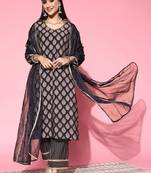 women ethnic motifs regular kurta with trousers & with dupatta