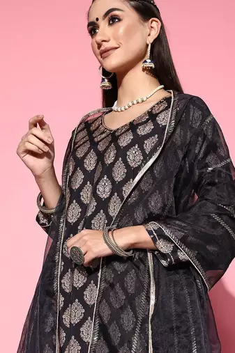women ethnic motifs regular kurta with trousers & with dupatta