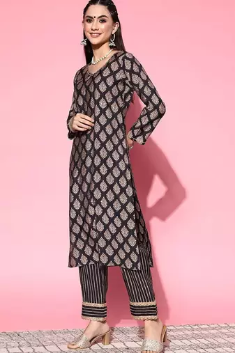 women ethnic motifs regular kurta with trousers & with dupatta