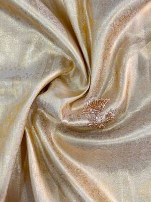 Gold woven design beads and stones silk blend banarasi saree 4