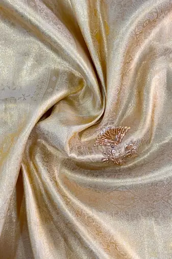 Gold woven design beads and stones silk blend banarasi saree