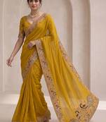 Mustard floral sequinned poly georgette saree