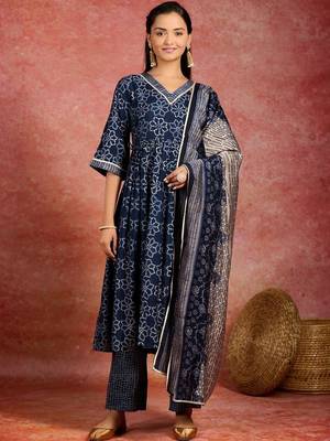 women bandhani printed regular gotta patti kurta with trousers & with dupatta 1