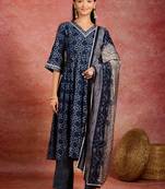 women bandhani printed regular gotta patti kurta with trousers & with dupatta