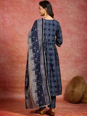 women bandhani printed regular gotta patti kurta with trousers & with dupatta 2