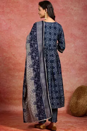women bandhani printed regular gotta patti kurta with trousers & with dupatta