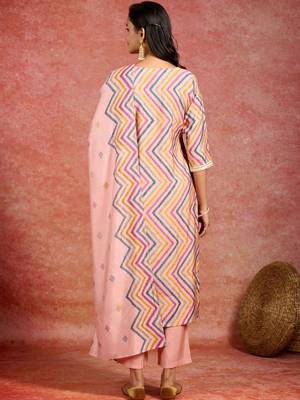 women printed regular thread work kurta with trousers & with dupatta 6