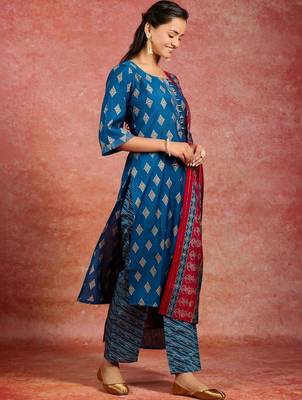 women printed regular kurta with trousers & with dupatta 2