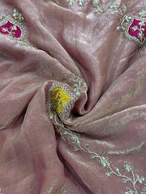 Rose floral embroidered satin saree 5