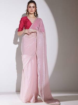Pink tissue ready to wear saree 1