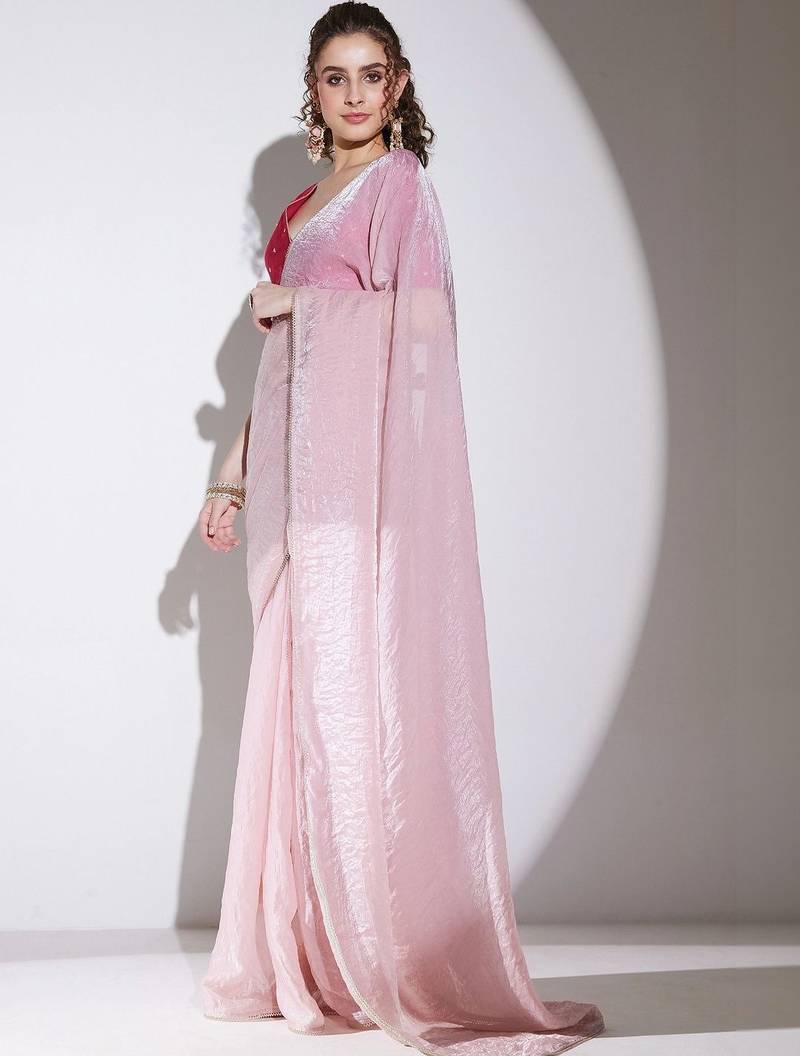 Pink tissue ready to wear saree