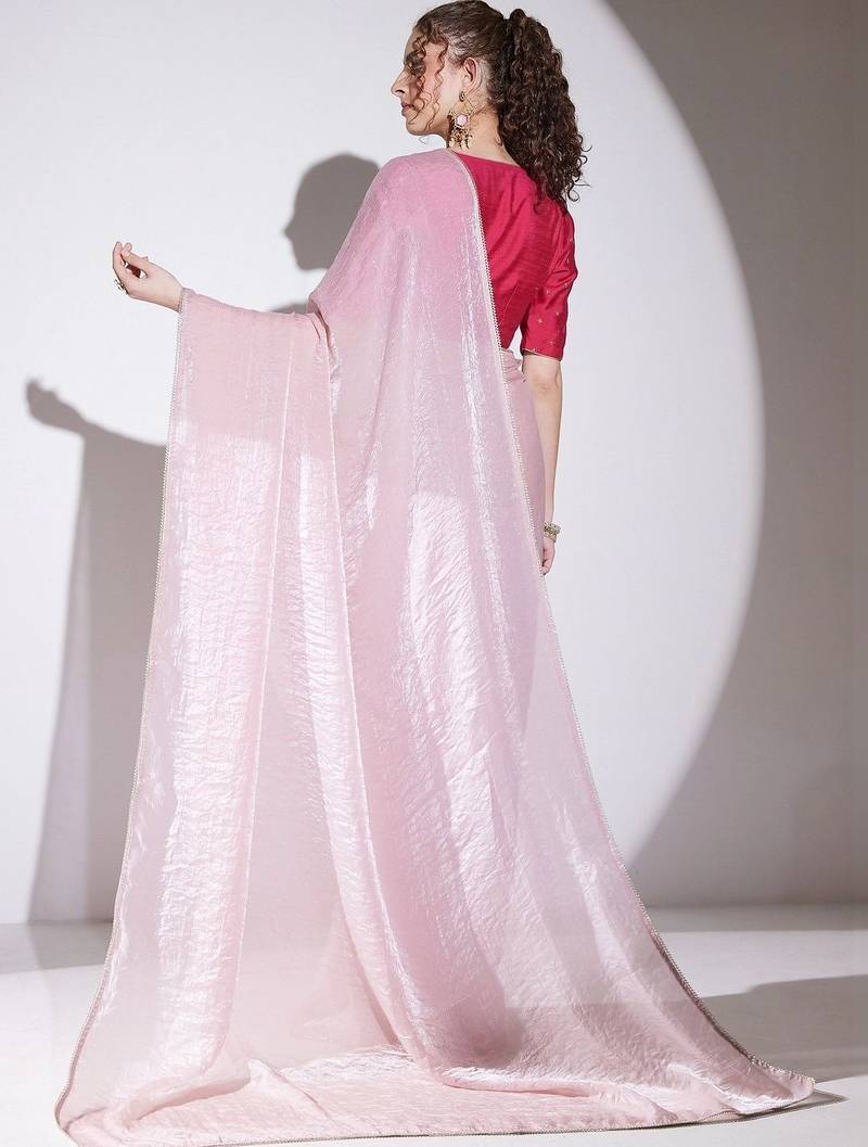 Pink tissue ready to wear saree
