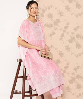 women ethnic motifs printed regular kurta with trousers 1