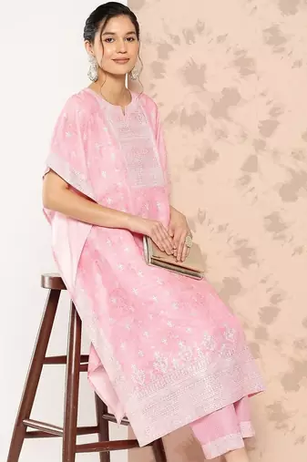 women ethnic motifs printed regular kurta with trousers