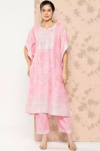 women ethnic motifs printed regular kurta with trousers