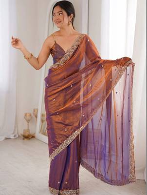Copper embellished beads and stones satin designer saree 3