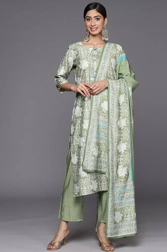 women floral printed regular kurta with trousers & with dupatta