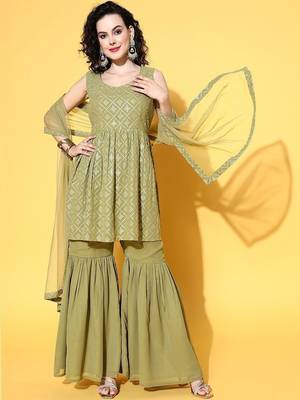women tiered kurti with sharara & with dupatta 1