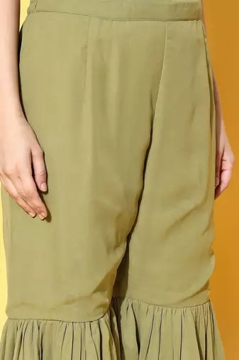 women tiered kurti with sharara & with dupatta
