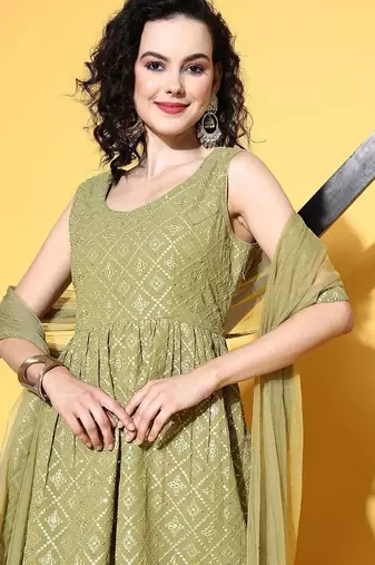 women tiered kurti with sharara & with dupatta
