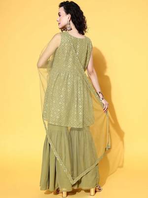 women tiered kurti with sharara & with dupatta 5
