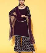women geometric sequinned georgette straight kurta with sharara & dupatta