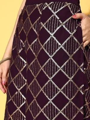 women geometric sequinned georgette straight kurta with sharara & dupatta 2