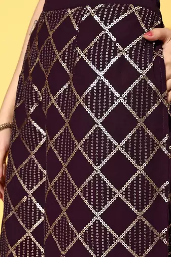 women geometric sequinned georgette straight kurta with sharara & dupatta