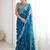 Teal embellished zari silk blend designer saree