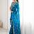 Teal embellished zari silk blend designer saree
