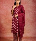 women ethnic motifs printed regular kurta with trousers & with dupatta