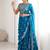 Teal embellished zari silk blend designer saree