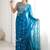 Teal embellished zari silk blend designer saree
