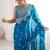 Teal embellished zari silk blend designer saree